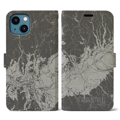 【あさぎり（熊本県）】地図柄iPhoneケース（手帳タイプ）モノトーン・iPhone 13 用