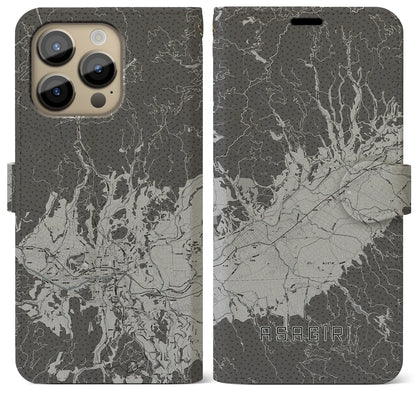 【あさぎり（熊本県）】地図柄iPhoneケース（手帳タイプ）モノトーン・iPhone 14 Pro Max 用