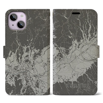 【あさぎり（熊本県）】地図柄iPhoneケース（手帳タイプ）モノトーン・iPhone 14 用