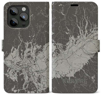 【あさぎり（熊本県）】地図柄iPhoneケース（手帳タイプ）モノトーン・iPhone 15 Pro Max 用