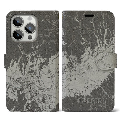 【あさぎり（熊本県）】地図柄iPhoneケース（手帳タイプ）モノトーン・iPhone 15 Pro 用