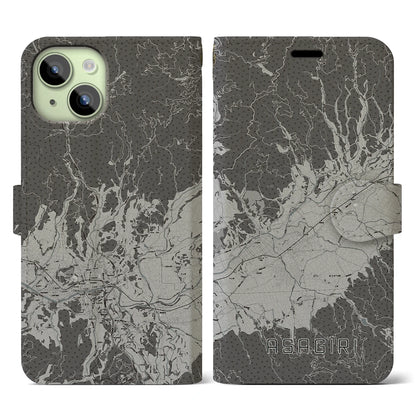 【あさぎり（熊本県）】地図柄iPhoneケース（手帳タイプ）モノトーン・iPhone 15 用