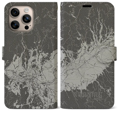 【あさぎり（熊本県）】地図柄iPhoneケース（手帳タイプ）モノトーン・iPhone 16 Plus 用