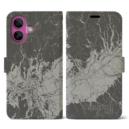 【あさぎり（熊本県）】地図柄iPhoneケース（手帳タイプ）モノトーン・iPhone 16 Pro 用