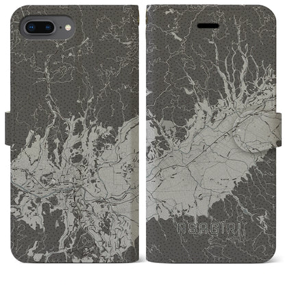 【あさぎり（熊本県）】地図柄iPhoneケース（手帳タイプ）モノトーン・iPhone 8Plus /7Plus / 6sPlus / 6Plus 用