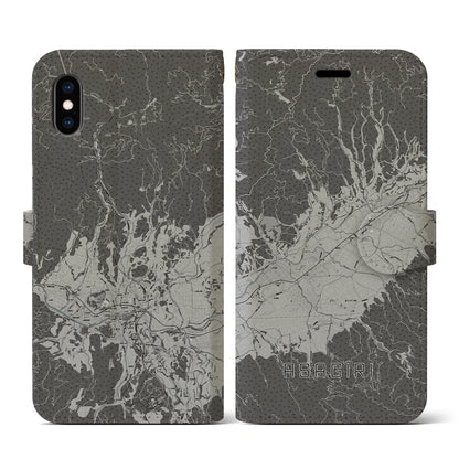 【あさぎり（熊本県）】地図柄iPhoneケース（手帳タイプ）モノトーン・iPhone XS / X 用