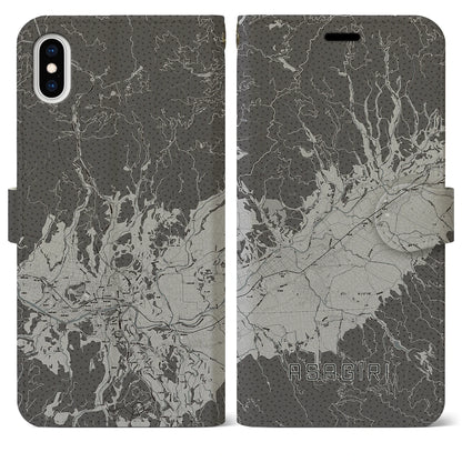 【あさぎり（熊本県）】地図柄iPhoneケース（手帳タイプ）モノトーン・iPhone XS Max 用