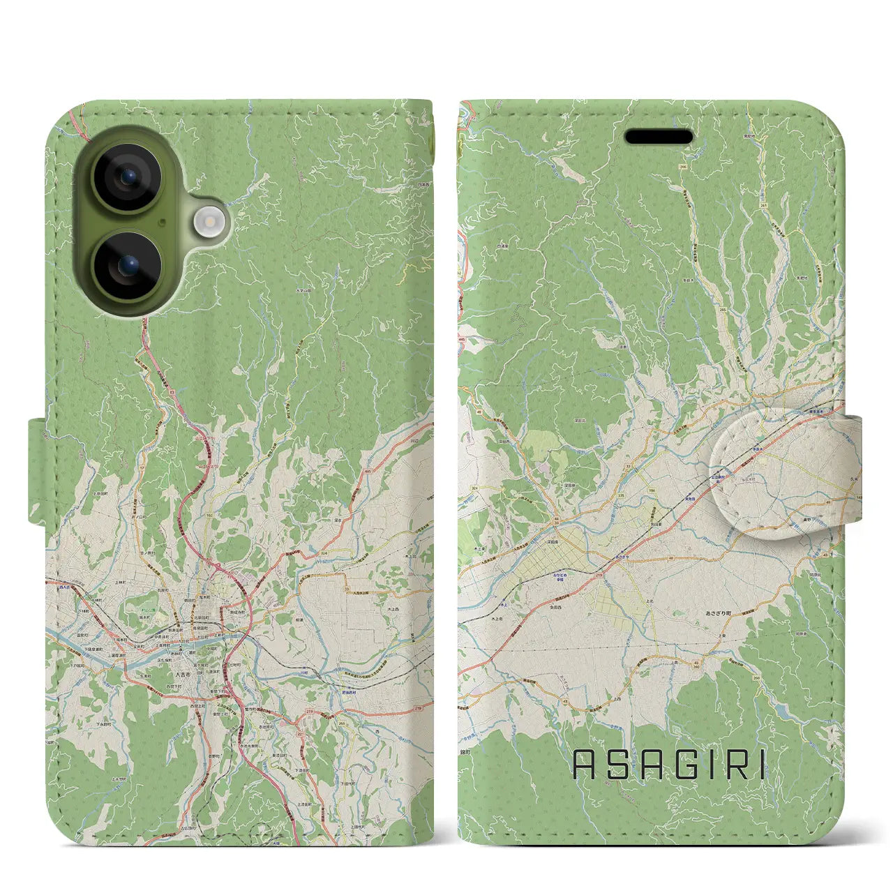 【あさぎり（熊本県）】地図柄iPhoneケース（手帳タイプ）