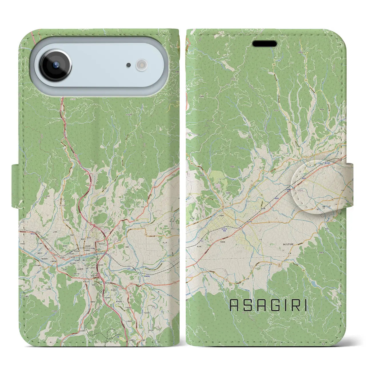 【あさぎり（熊本県）】地図柄iPhoneケース（手帳タイプ）