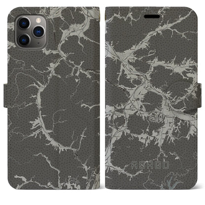 【朝来（兵庫県）】地図柄iPhoneケース（手帳タイプ）モノトーン・iPhone 11 Pro Max 用