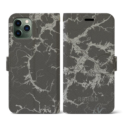 【朝来（兵庫県）】地図柄iPhoneケース（手帳タイプ）モノトーン・iPhone 11 Pro 用