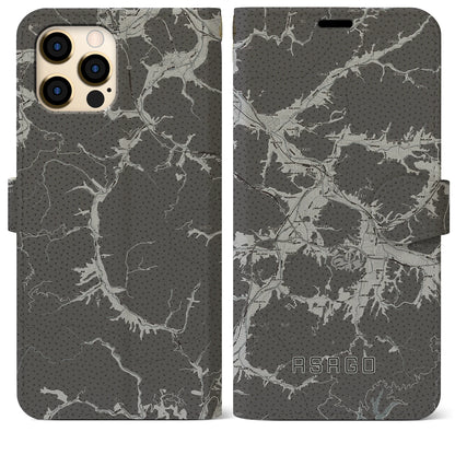 【朝来（兵庫県）】地図柄iPhoneケース（手帳タイプ）モノトーン・iPhone 12 Pro Max 用