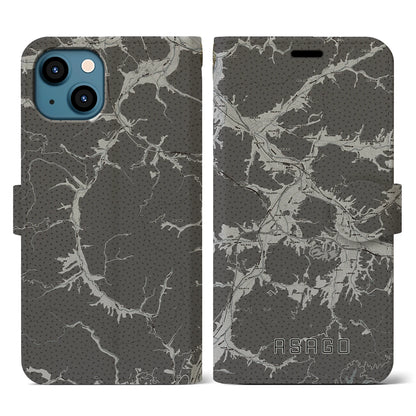 【朝来（兵庫県）】地図柄iPhoneケース（手帳タイプ）モノトーン・iPhone 13 用