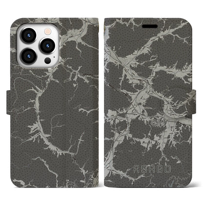 【朝来（兵庫県）】地図柄iPhoneケース（手帳タイプ）モノトーン・iPhone 13 Pro 用