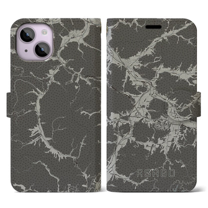 【朝来（兵庫県）】地図柄iPhoneケース（手帳タイプ）モノトーン・iPhone 14 用