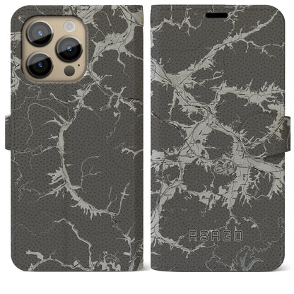 【朝来（兵庫県）】地図柄iPhoneケース（手帳タイプ）モノトーン・iPhone 14 Pro Max 用