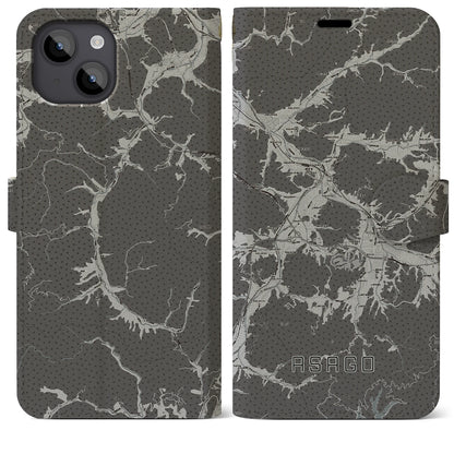 【朝来（兵庫県）】地図柄iPhoneケース（手帳タイプ）モノトーン・iPhone 14 Plus 用