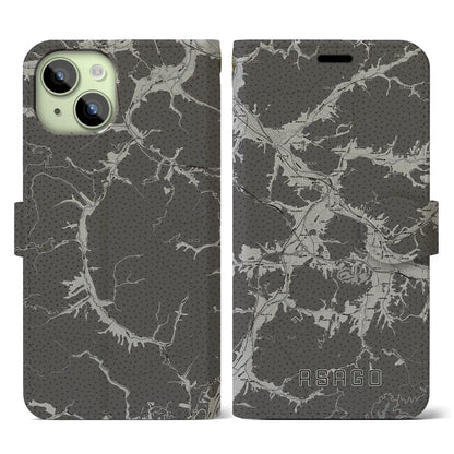 【朝来（兵庫県）】地図柄iPhoneケース（手帳タイプ）モノトーン・iPhone 15 用