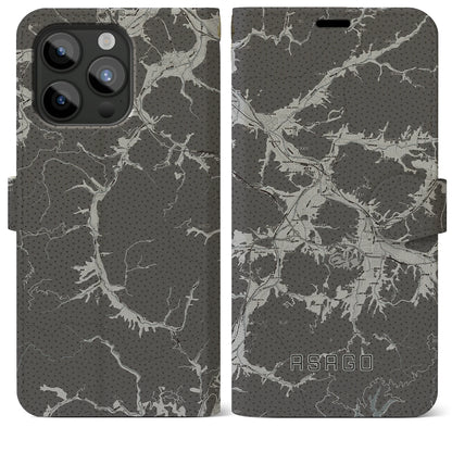 【朝来（兵庫県）】地図柄iPhoneケース（手帳タイプ）モノトーン・iPhone 15 Pro Max 用