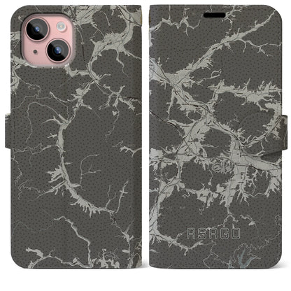 【朝来（兵庫県）】地図柄iPhoneケース（手帳タイプ）モノトーン・iPhone 15 Plus 用