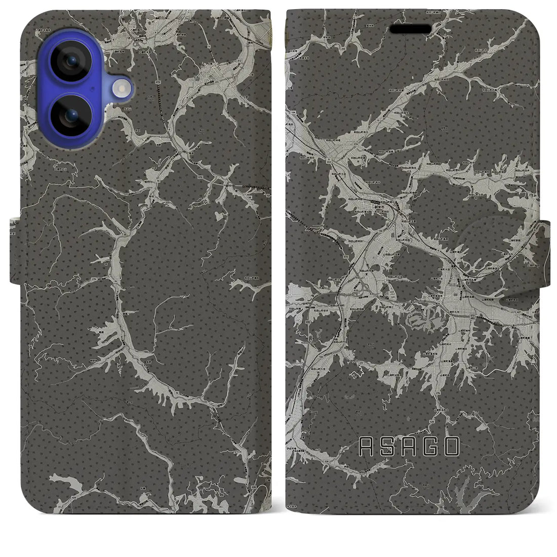 【朝来(兵庫県)】地図柄iPhoneケース(手帳タイプ)モノトーン・iPhone 16 Pro Max 用