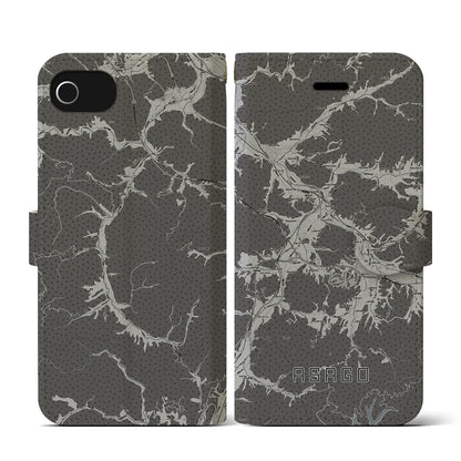 【朝来（兵庫県）】地図柄iPhoneケース（手帳タイプ）モノトーン・iPhone SE（第3 / 第2世代） / 8 / 7 / 6s / 6 用