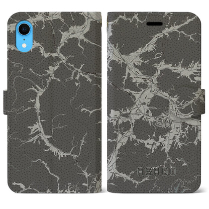 【朝来（兵庫県）】地図柄iPhoneケース（手帳タイプ）モノトーン・iPhone XR 用