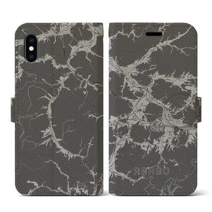 【朝来（兵庫県）】地図柄iPhoneケース（手帳タイプ）モノトーン・iPhone XS / X 用