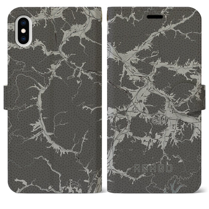 【朝来（兵庫県）】地図柄iPhoneケース（手帳タイプ）モノトーン・iPhone XS Max 用