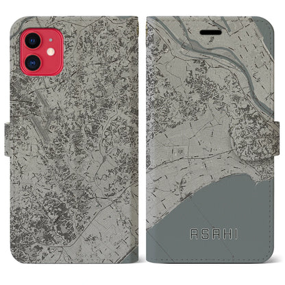【旭（千葉県）】地図柄iPhoneケース（手帳タイプ）モノトーン・iPhone 11 用