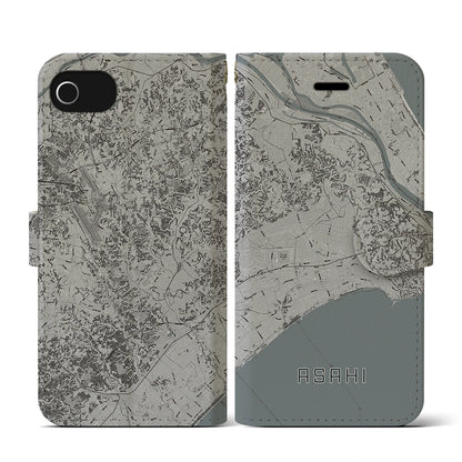【旭（千葉県）】地図柄iPhoneケース（手帳タイプ）モノトーン・iPhone SE（第3 / 第2世代） / 8 / 7 / 6s / 6 用