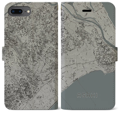 【旭（千葉県）】地図柄iPhoneケース（手帳タイプ）モノトーン・iPhone 8Plus /7Plus / 6sPlus / 6Plus 用