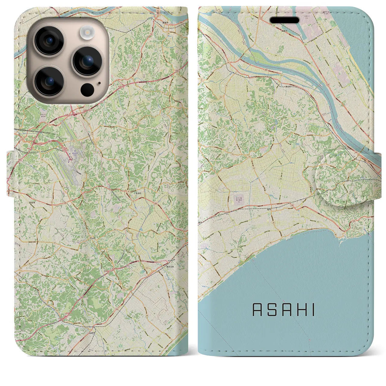 【旭（千葉県）】地図柄iPhoneケース（手帳タイプ）ナチュラル・iPhone 16 Plus 用