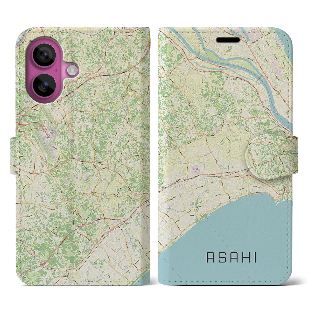 【旭（千葉県）】地図柄iPhoneケース（手帳タイプ）ナチュラル・iPhone 16 Pro 用