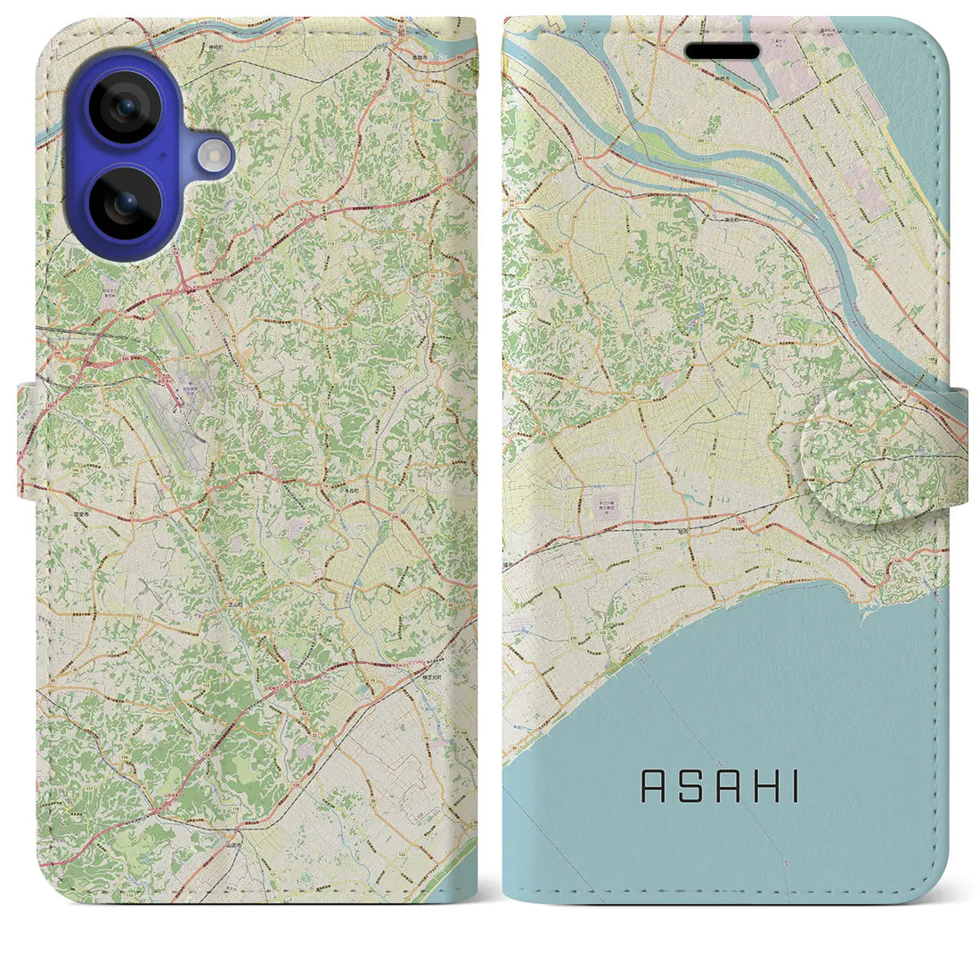 【旭（千葉県）】地図柄iPhoneケース（手帳タイプ）ナチュラル・iPhone 16 Pro Max 用