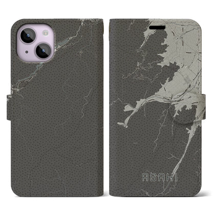 【朝日（長野県）】地図柄iPhoneケース（手帳タイプ）モノトーン・iPhone 14 用