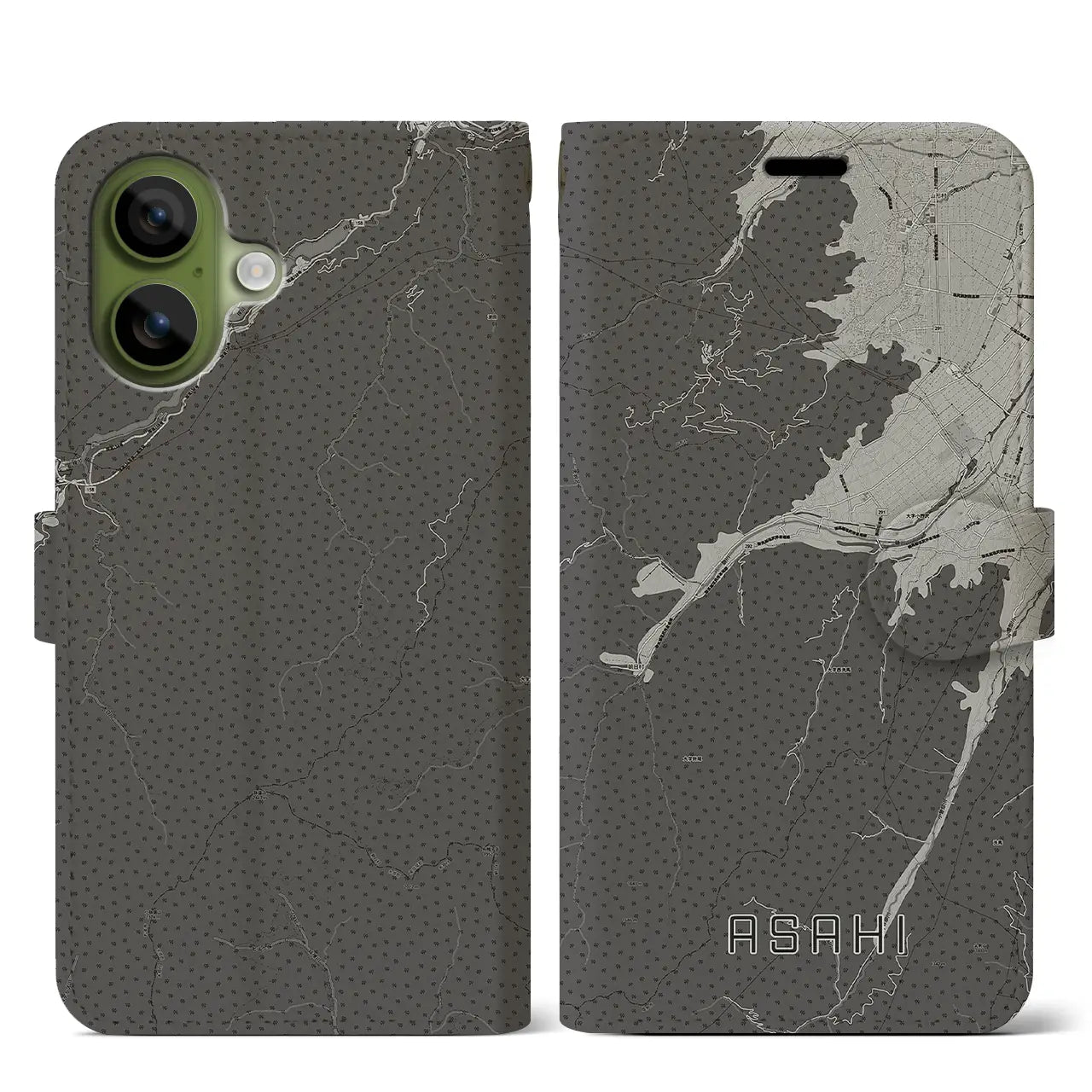 【朝日（長野県）】地図柄iPhoneケース（手帳タイプ）