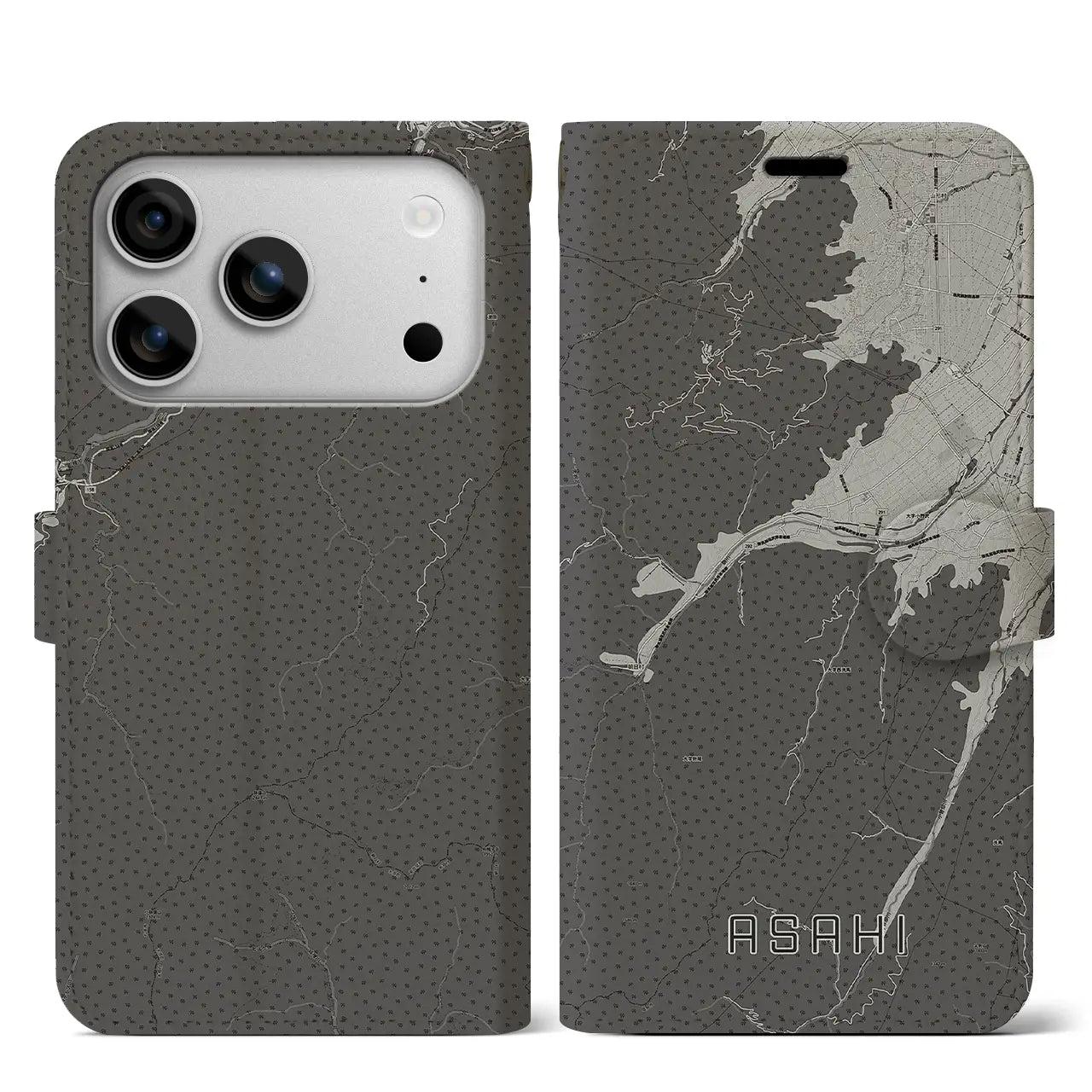 【朝日（長野県）】地図柄iPhoneケース（手帳タイプ）