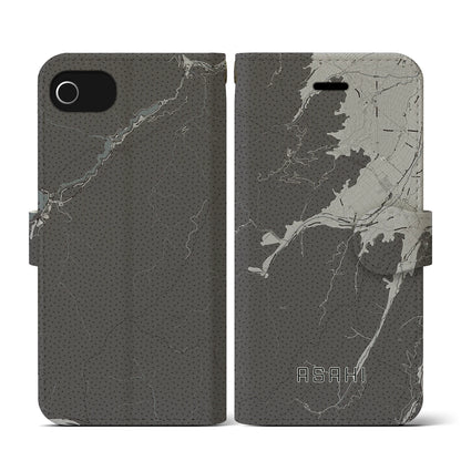 【朝日（長野県）】地図柄iPhoneケース（手帳タイプ）モノトーン・iPhone SE（第3 / 第2世代） / 8 / 7 / 6s / 6 用