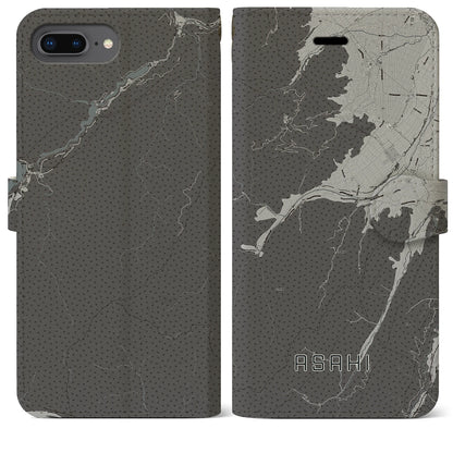 【朝日（長野県）】地図柄iPhoneケース（手帳タイプ）モノトーン・iPhone 8Plus /7Plus / 6sPlus / 6Plus 用