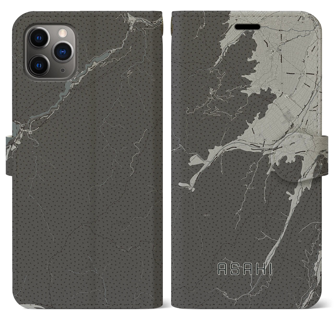 【朝日（長野県）】地図柄iPhoneケース（手帳タイプ）