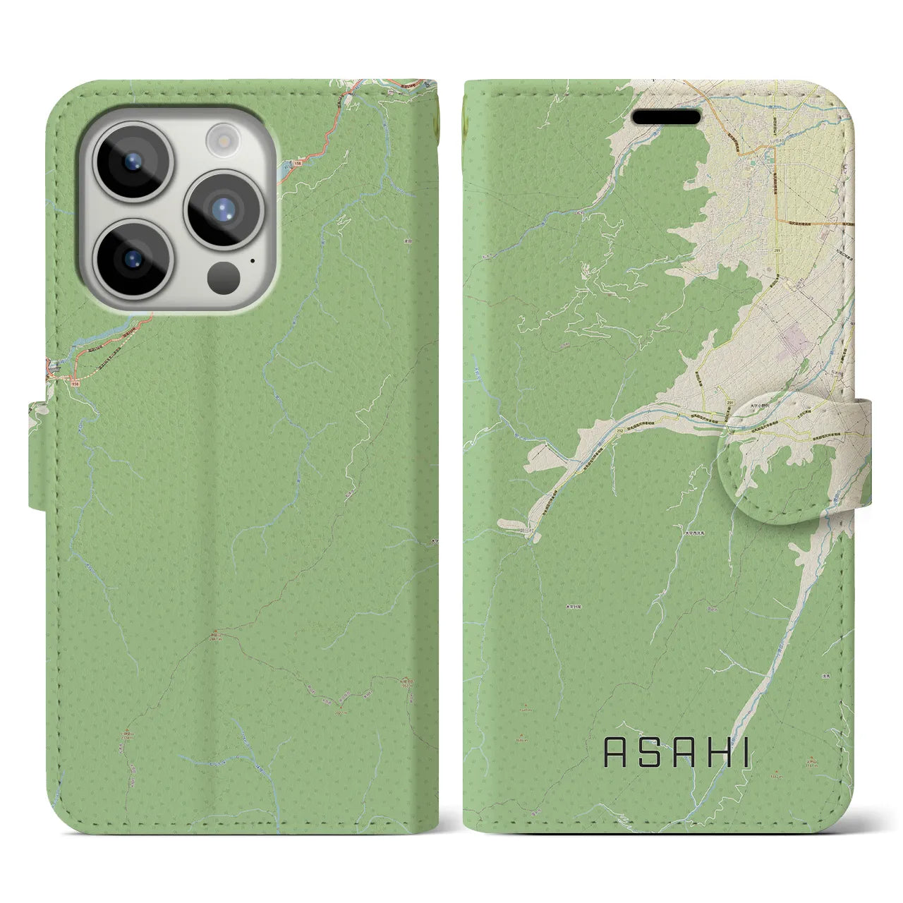 【朝日（長野県）】地図柄iPhoneケース（手帳タイプ）