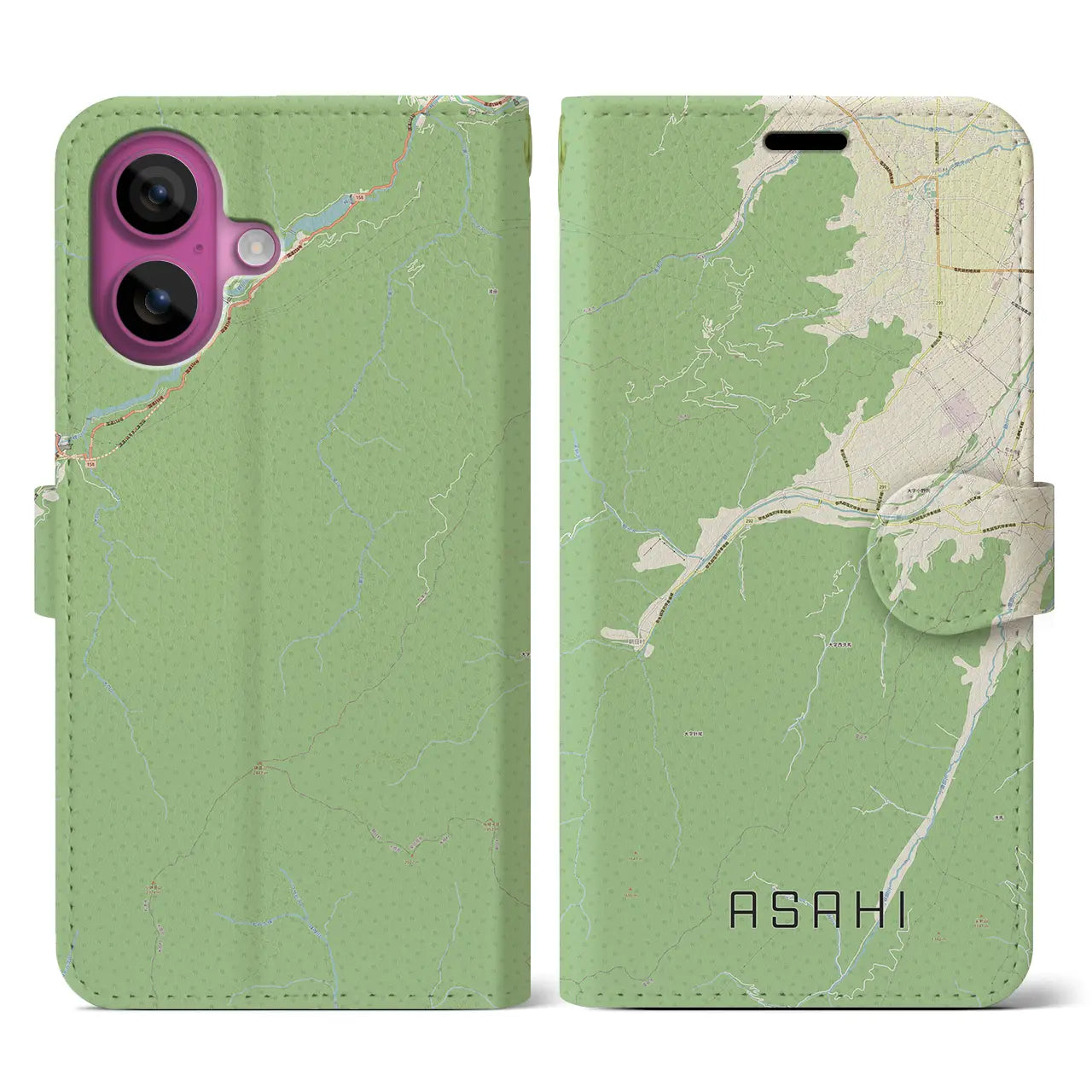 【朝日（長野県）】地図柄iPhoneケース（手帳タイプ）