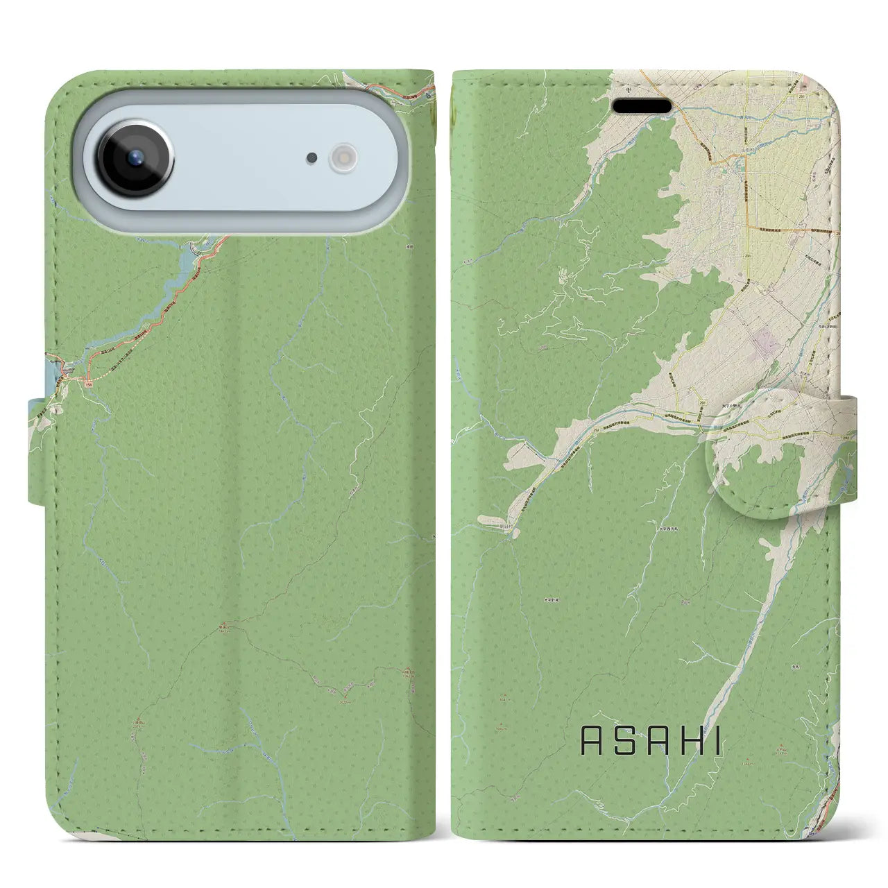 【朝日（長野県）】地図柄iPhoneケース（手帳タイプ）