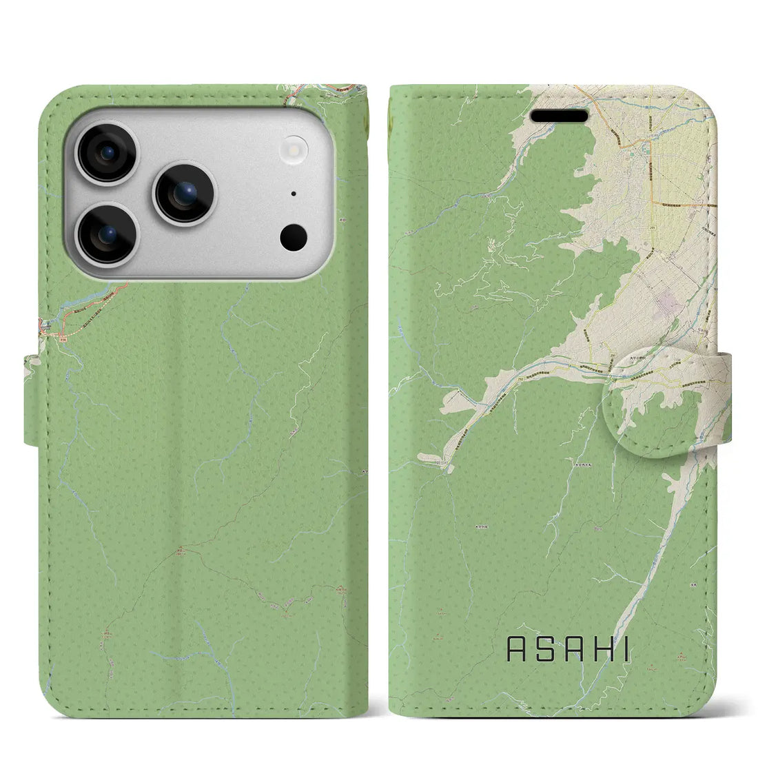 【朝日(長野県)】地図柄iPhoneケース(手帳タイプ)ナチュラル・iPhone 17 Pro Max 用