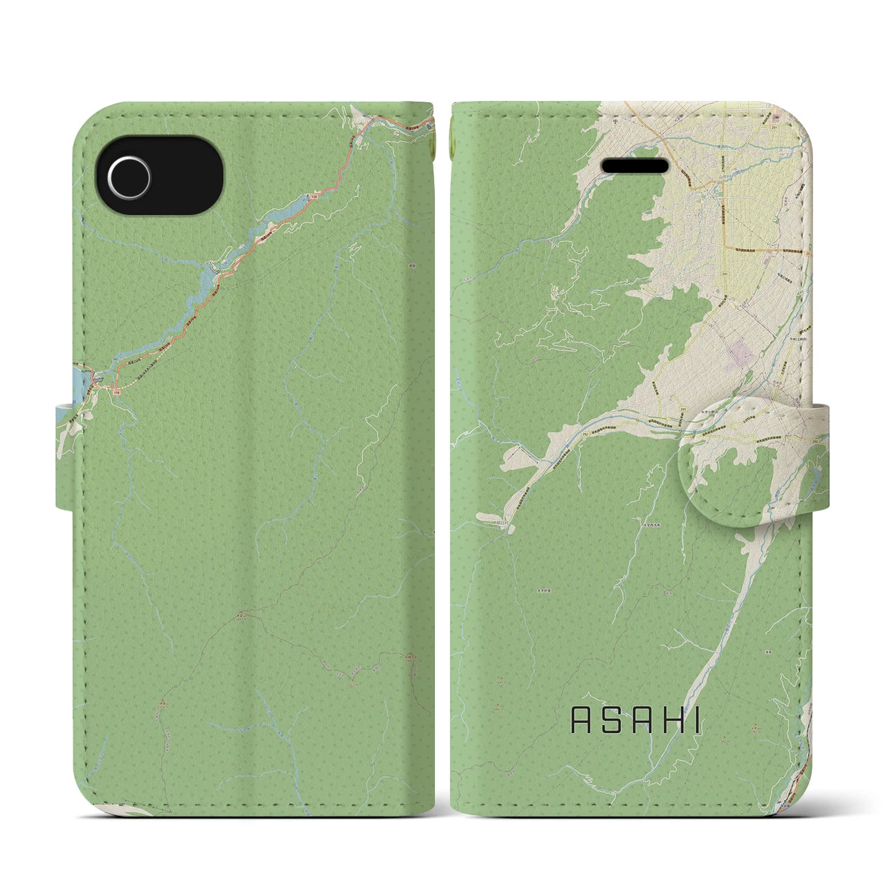 【朝日（長野県）】地図柄iPhoneケース（手帳タイプ）