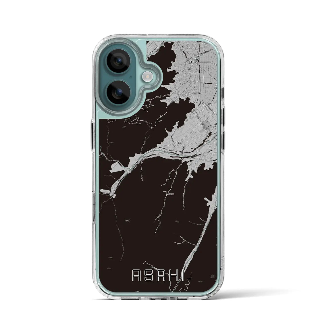 【朝日（長野県）】地図柄iPhoneケース（MagSafeタイプ）モノトーン・iPhone 16 Pro 用