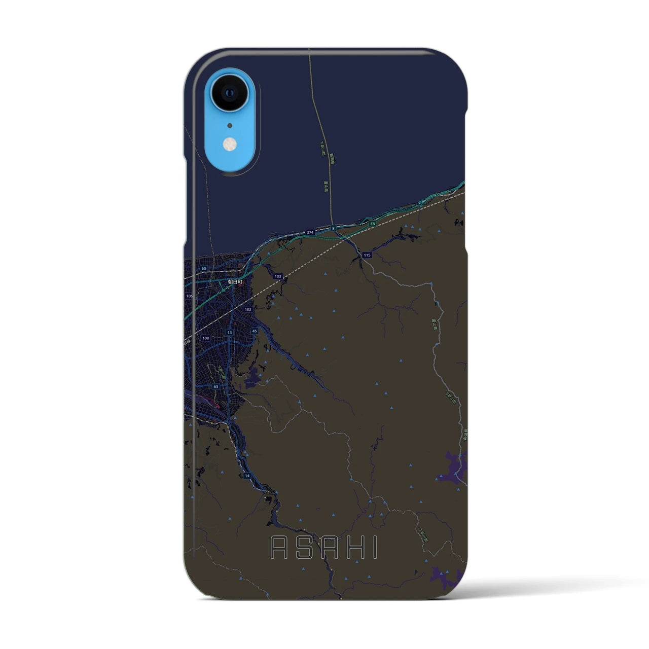 【朝日（富山県）】地図柄iPhoneケース（バックカバータイプ）ブラック・iPhone XR 用