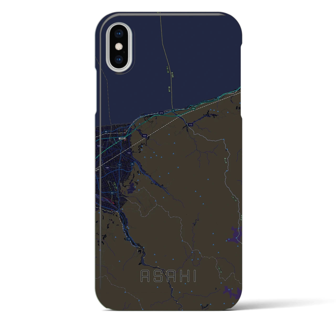 【朝日（富山県）】地図柄iPhoneケース（バックカバータイプ）ブラック・iPhone XS Max 用