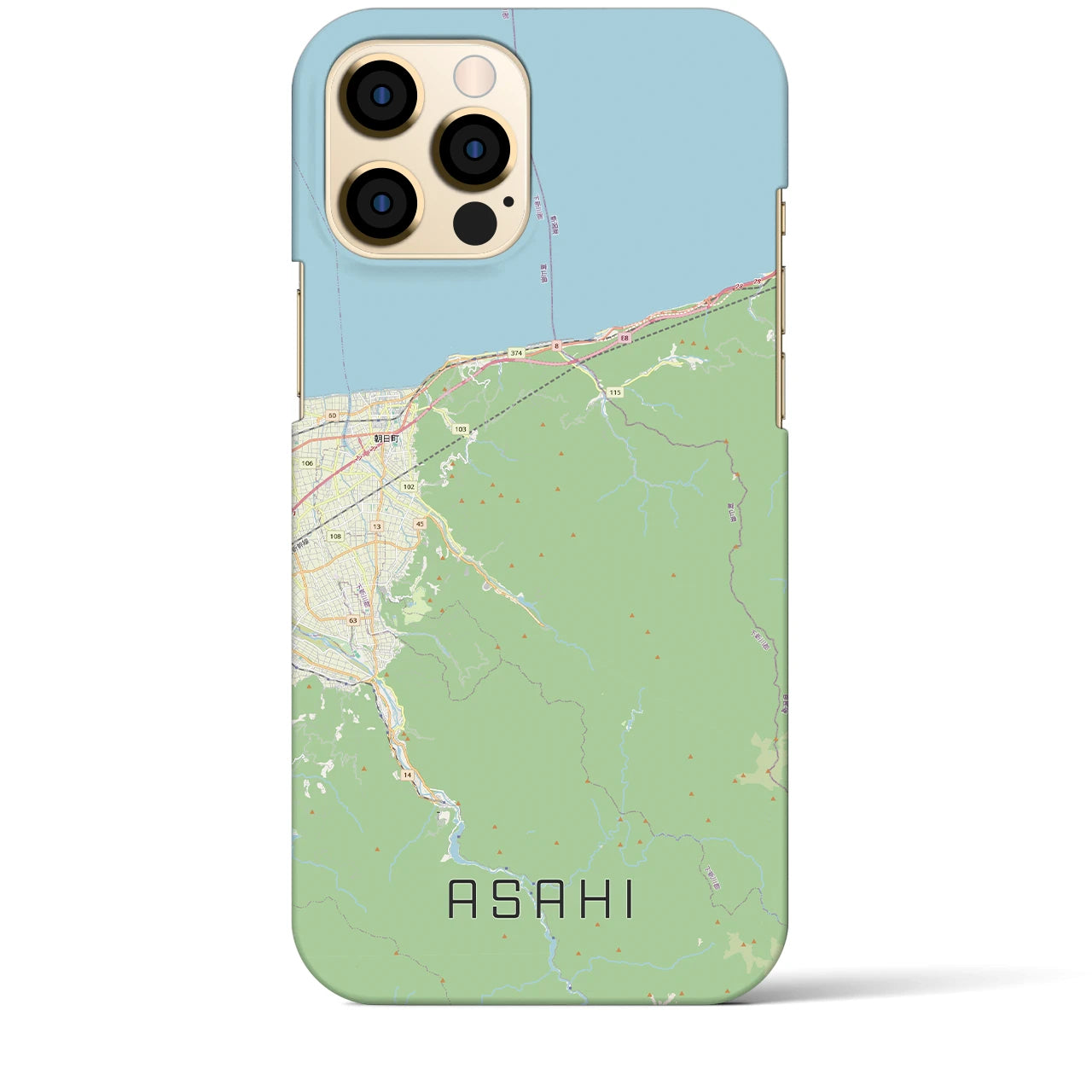 【朝日（富山県）】地図柄iPhoneケース（バックカバータイプ）ナチュラル・iPhone 12 Pro Max 用